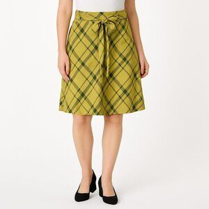 Olivia Blu Plaid A-Line Skirt Yellow Gray Black Size M